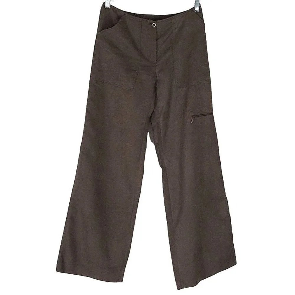 Motivi‎ Cargo Pants Women Size 10 Brown Wide Leg Italian Faux Suede Utility